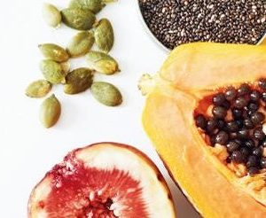 A selection of prepared fruits and seeds