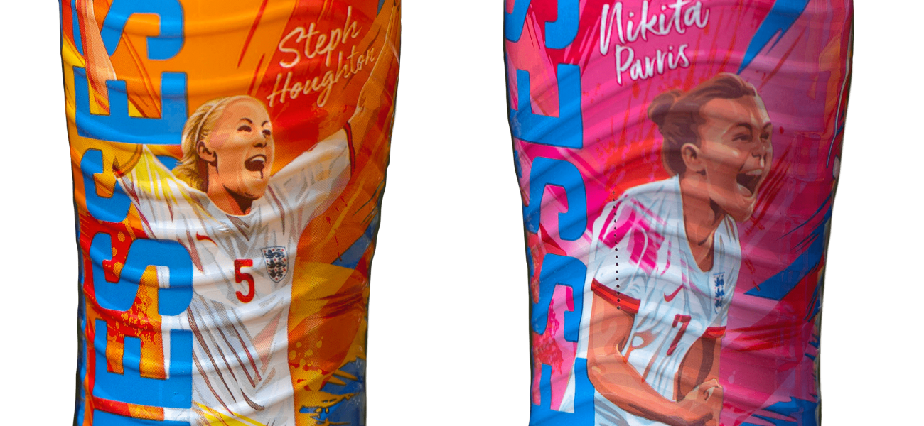 The England Lionesses on the limited edition Lucozade Sport bottles