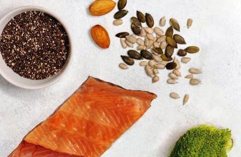 Seeds, nuts, salmon and broccoli