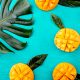 Prepared mango on a bright blue background