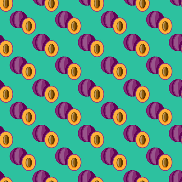 Purple plums on a flatlay green background