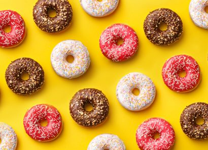 Flat-lay of sugar donuts