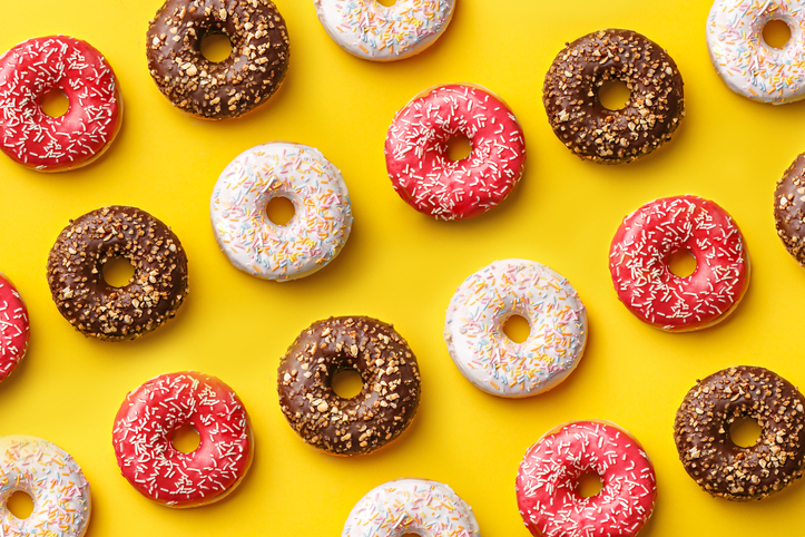 Flat-lay of sugar donuts