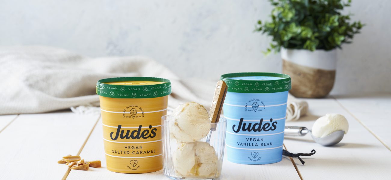 Jude's new oat-based vegan ice cream comes in vanilla bean and salted caramel flavours