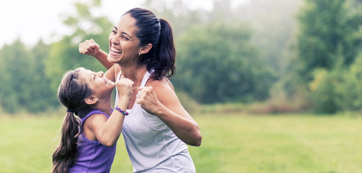 exercises outdoors with the kids