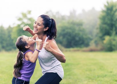 exercises outdoors with the kids