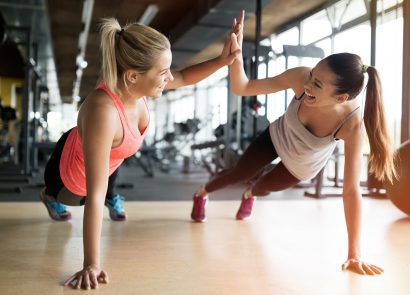 Gym buddies working out