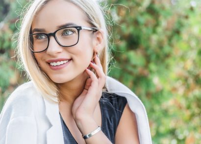 blonde woman wearing glasses