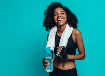 woman smiling toning up