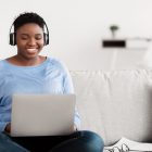 woman listening to podcasts