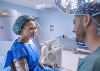 woman receiving medical consultation in a hospital