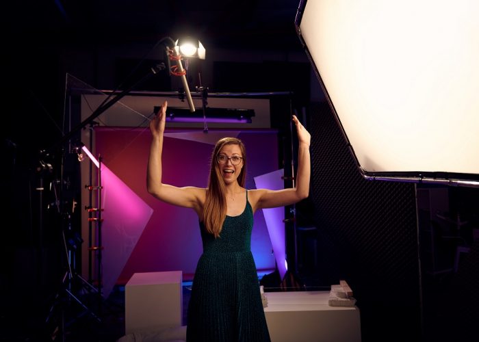 editor natalie osborne behind the scenes at video studio