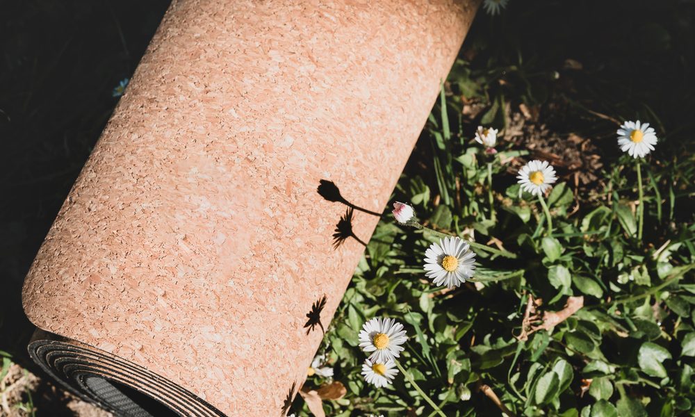 Cork yoga mat in grass