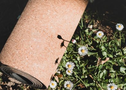 Cork yoga mat in grass