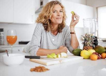 Woman eating mood-boosting foods