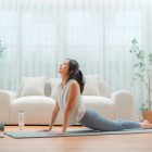 A woman practising yoga