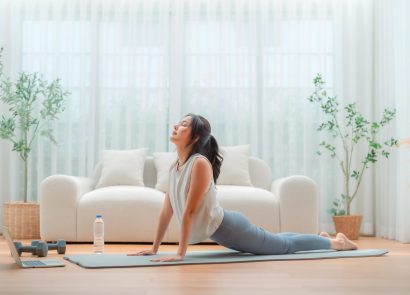 A woman practising yoga