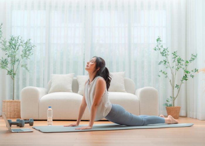 A woman practising yoga
