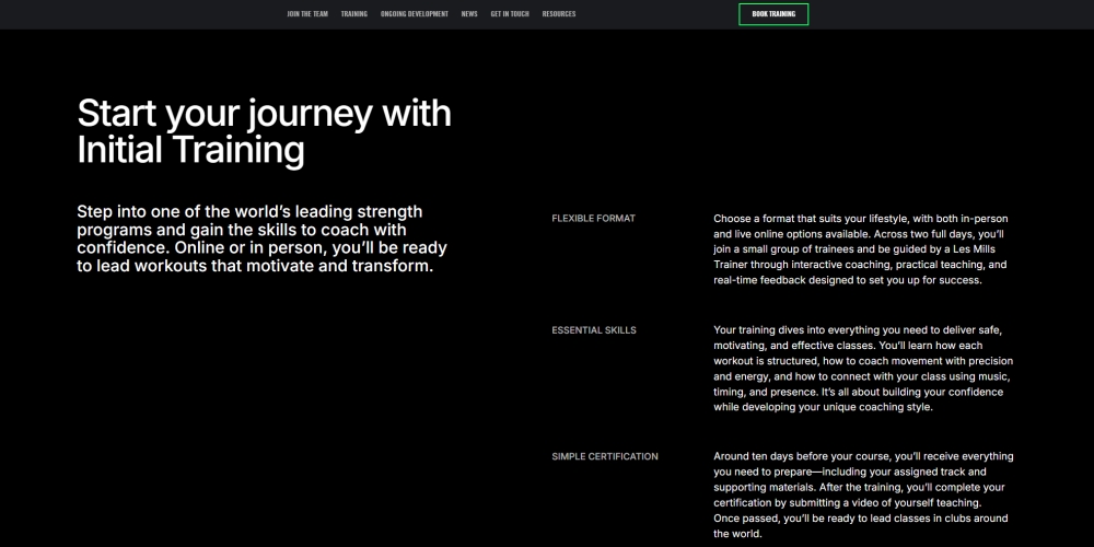 A screenshot from the Les Mills website