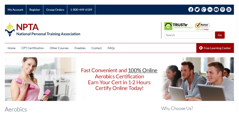 A screenshot from the NPTA website