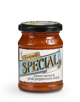 A jar of Special Edition Sweet Carrot & Pink Peppercorn relish from Tracklements