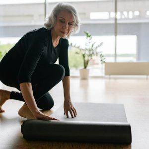A woman exercising at home