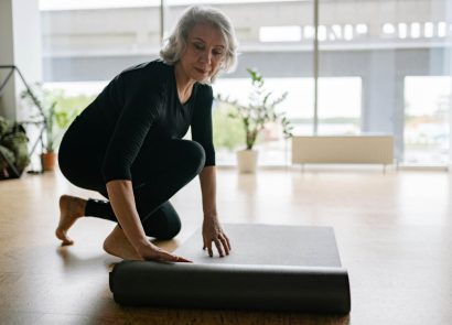 A woman exercising at home