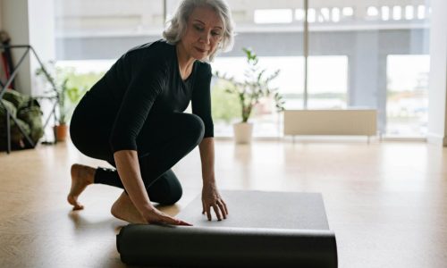A woman exercising at home