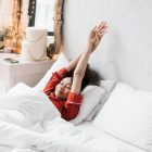 A woman lying in bed