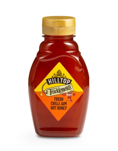 A bottle of Tracklements' Hilltop Fresh Chilli Jam Hot Honey 