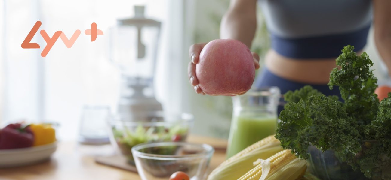 A woman preparing healthy food in a kitchen