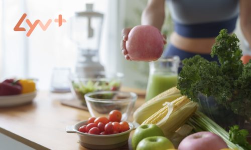 A woman preparing healthy food in a kitchen