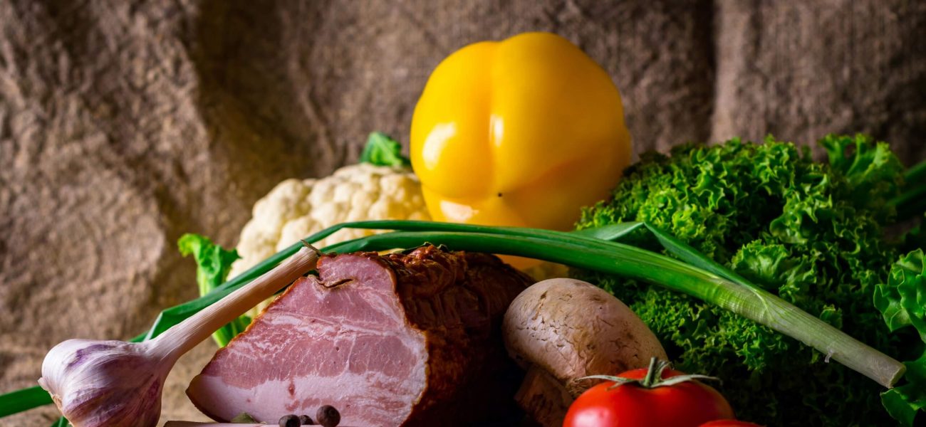 A selection of food, including meat, fruit and vegetables