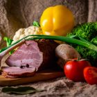A selection of food, including meat, fruit and vegetables