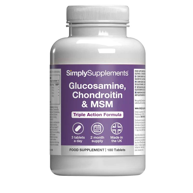 A jar of Glucosamine 500mg, Chondroitin 100mg and MSM 100mg Ttablets