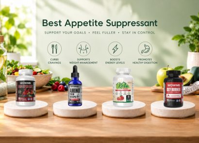 A selection of appetite suppressant products lined up on a wooden table