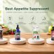 A selection of appetite suppressant products lined up on a wooden table